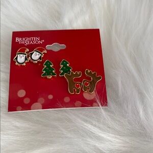 New Festive 3 pair Earrings Set - Green and Gold